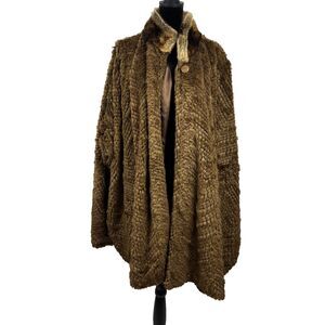 Pamela McCoy Faux Fur Cape Poncho Chevron Brown L XL